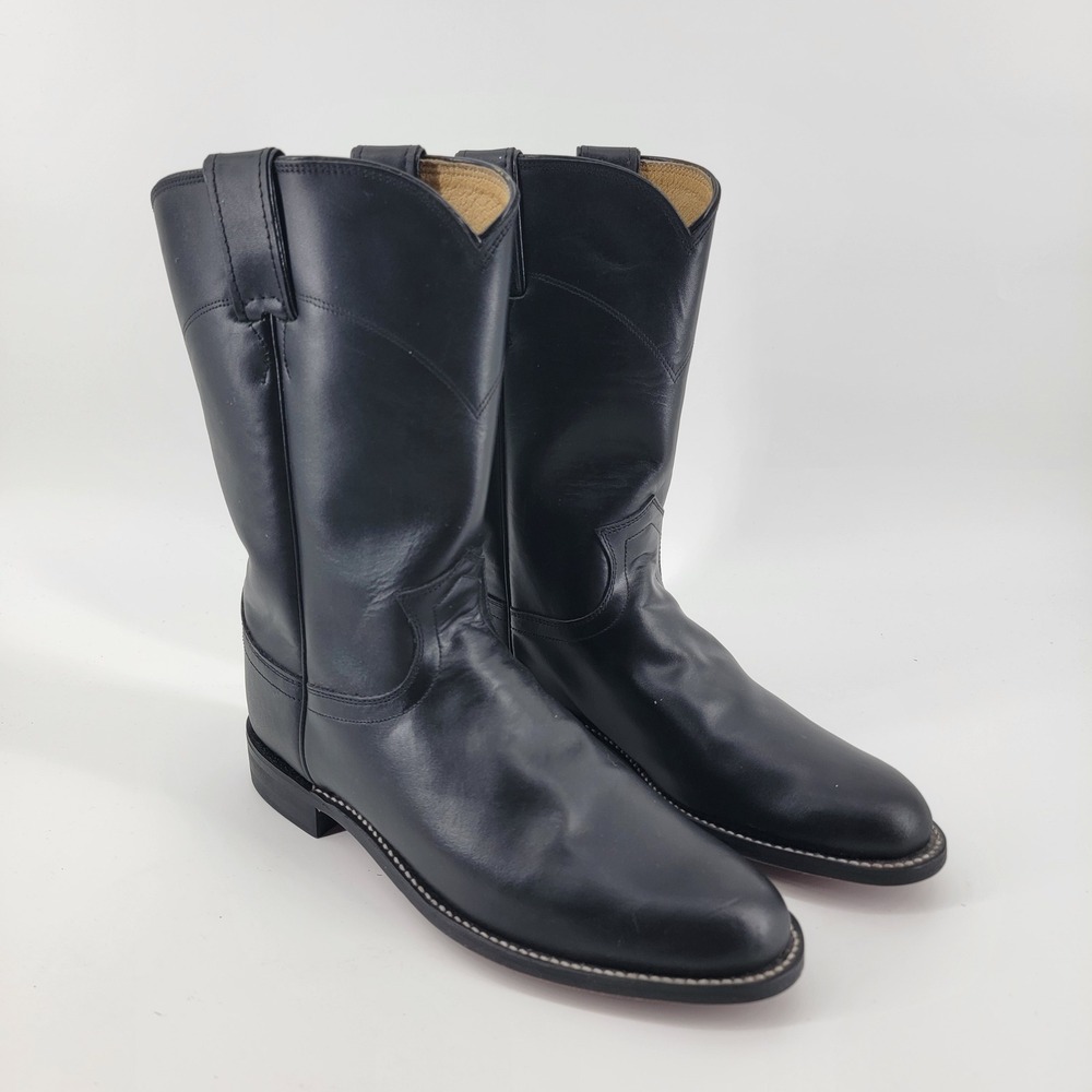 Justin Jackson Roper Boots Mens 7.5 Black Leather Round Toe Pull On